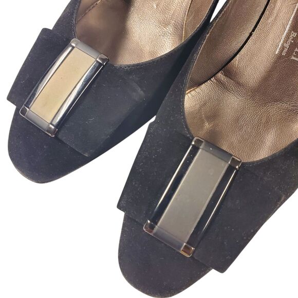 Vintage BRUNO MAGLI Shoes Womens 8.5 Black Velvet Pumps Bow Casual Formal A4729 - Picture 3 of 14